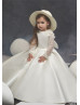 Long Sleeve Beaded Lace Satin Keyhole Back Flower Girl Dress